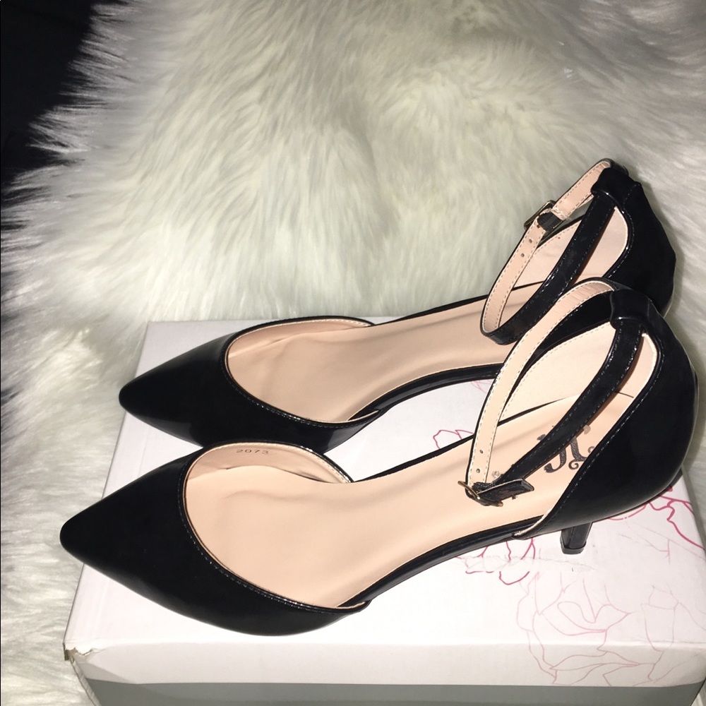 Black Ankle Strap Patent Heels